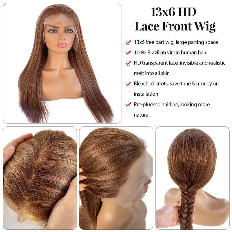 13x6 Lace Front Wigs Human Hair Wigs for Black Women, 4T4/27 Blonde Highlights 13x6 HD Lace Front Wigs Human Hair Pre Plucked with Baby Hair 16 Inch 150% Density Colored Transparent Wigs Human Hair