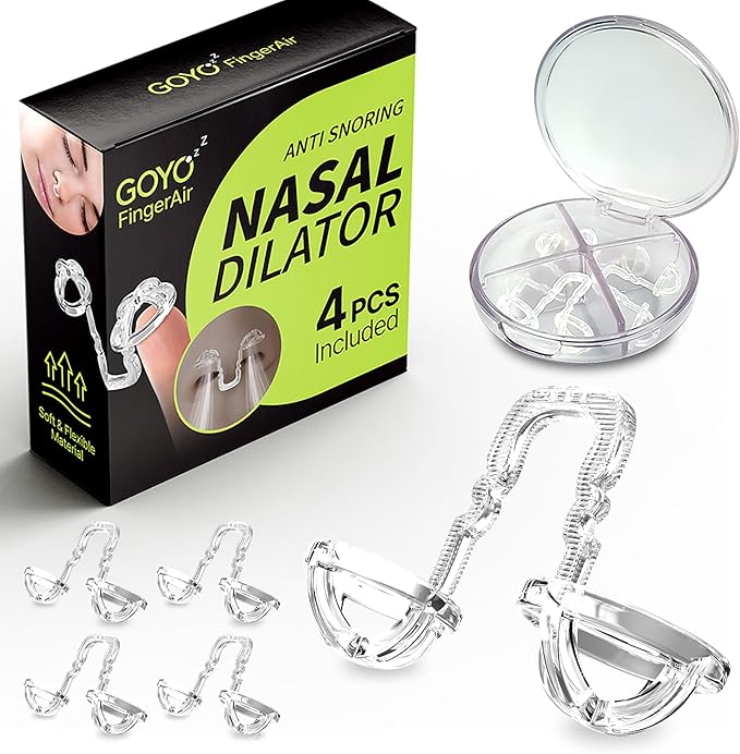 FingerAir Nasal Dilator for Snoring and Breathing, Anti Snoring Devices, Snore Stopper Silicone Anti Snore, Reusable, Comfortable (4pcs Multi-Size Pack: S, M, L, XL)