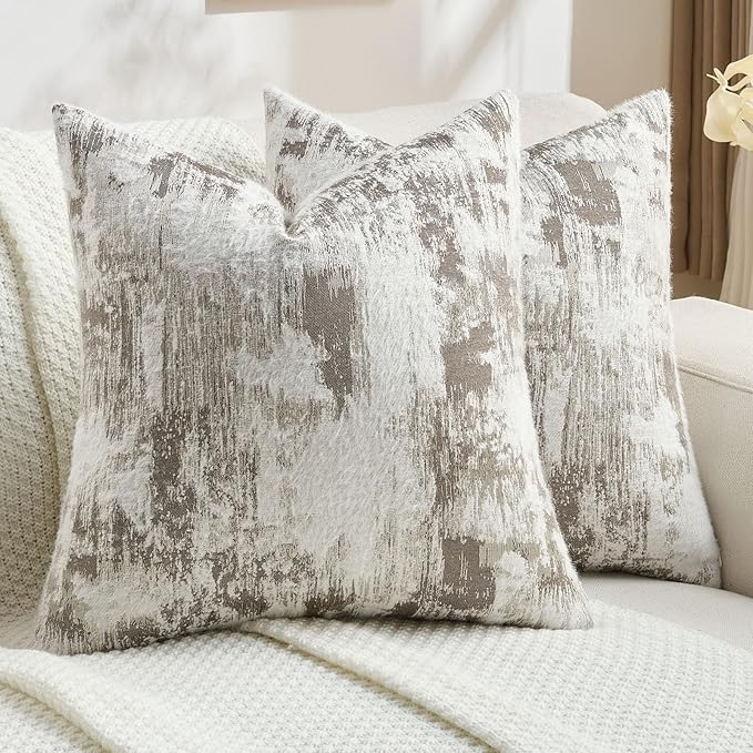 FUTEI Coffee White Decorative Throw Pillow Covers 20x20 Inch Set of 2,Soft Faux Cashmere Jacquard - Textured & Cozy Cushion Case,Modern Home Decor for Couch Bed Living Room