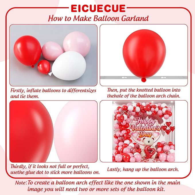 Valentines Day Balloons Garland Arch Kit - 147Pcs Different Size Red Pink White and Confetti Balloons with Heart Foil Balloon for Valentine's Day Galentine's Day Anniversary Party Decorations