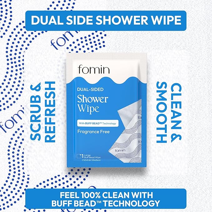 FOMIN Travel Shower Wipes - 20 Pack - No Rinse XL Bathing Wipes with Vitamin E - Fragrance-Free Full Body Wipe for Adults - Individually Wrapped Waterless Bath Wipe for Hygiene, Camping, & Gym