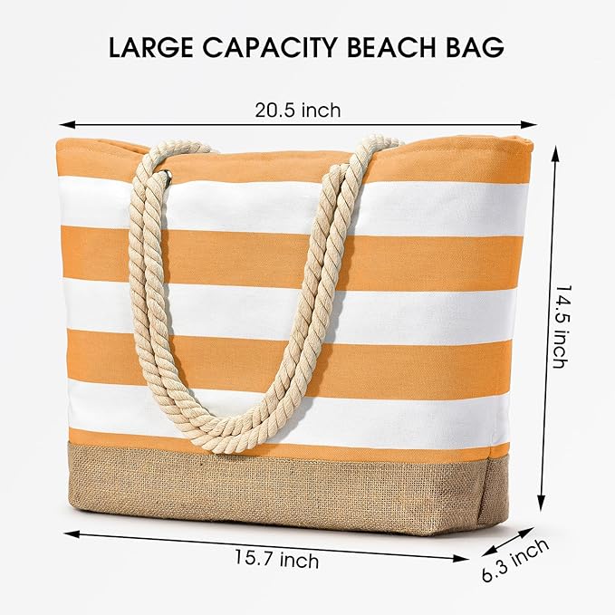 Becokan Beach Bags for Women Large Canvas Beach Tote Bag Beach Bags Waterproof Sandproof Swim Pool Bag Travel Essentials