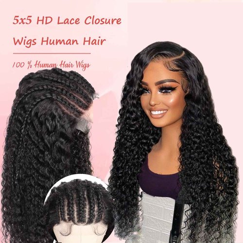 SODLIS 5x5 HD Lace Closure Wigs Human Hair Wear And Go Glueless Wigs Human Hair Pre Plucked With Baby Hair Ready to Go Deep Wave Lace Front Wigs Human Hair for Women (Black, 22 Inch, Curly)