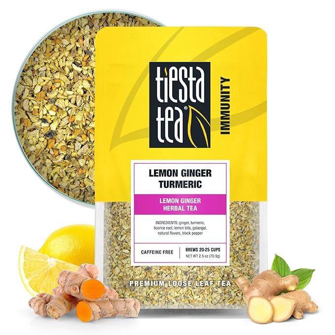 Tiesta Tea - Lemon Ginger Turmeric, Loose Leaf, Lemon Ginger Herbal Tea, Premium Blend, Non Caffeinated Herbal, Make Hot or Iced Brews Up to 25 Cups, 2.5 Ounce Resealable Pouch