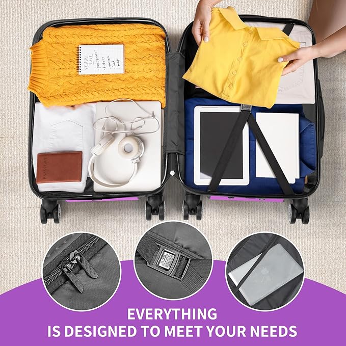 Karl home Luggage Sets 3 Piece, ABS Hardside Suitcase Set with Double Spinner Wheels & TSA Lock for Travel Business, 3-Piece Set (20/24/28), Purple
