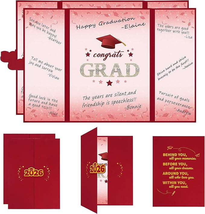 Vlipoeasn 2PCS Graduation Guest Book Alternative, Red Gold Class of 2026 Graduation Party Decorations, Graduation Signature Book for 2026 College High School, Unique Graduation Gifts for Friends