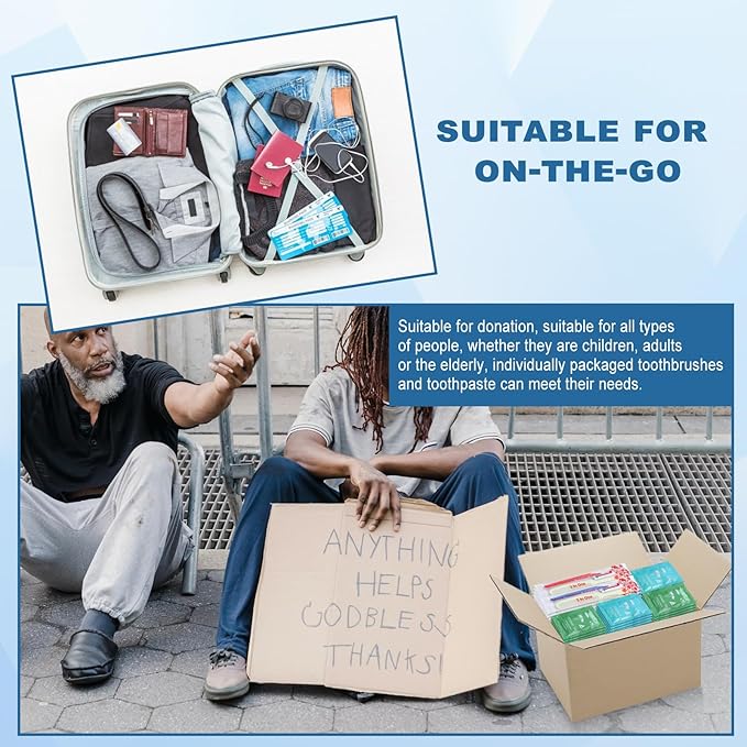 Bulk Hygiene Kits for Homeless,Disposable Toothbrushes with Toothpaste and Comb for Homeless Individually Wrapped，Basic Toiletry Kits Travel Size Shampoo And Body Wash For Hotel,Air Bnb Charity (200)