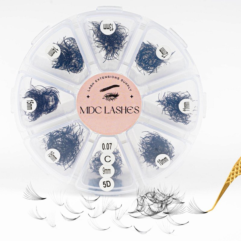 MDC Lashes Promade Eyelash Fans Mix Length 1000 Volume Lash Extensions 8D-16D, C D Curl, 9-16mm Length, 0.05-0.07 Short Stem Promade Premade Pre Pro Loose Fans Eyelash Extension, Easy Application