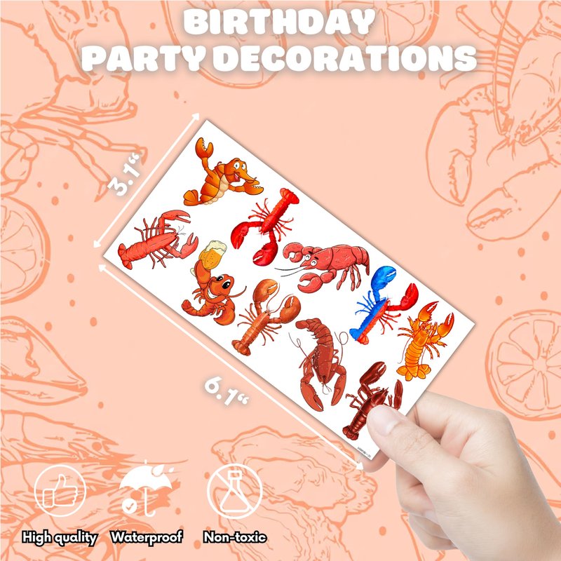100 PCS Crawfish Temporary Tattoos (10 Sheets) - Cute Lobster Party Favors & Seafood Decorations for Kids, School Carnival Supplies