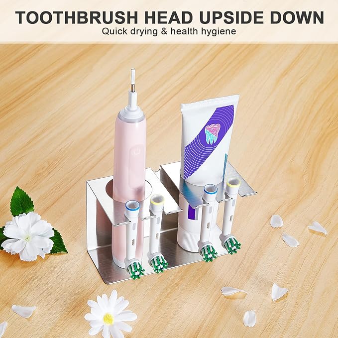 Toothbrush Head Holders, Electric Tooth Brush Head Holder, Wall Mounted Toothpaste Holder for Bathrooms Shower, Adhesive Tooth Brushing Holder Razor Holder Organizer Storage (Silver)
