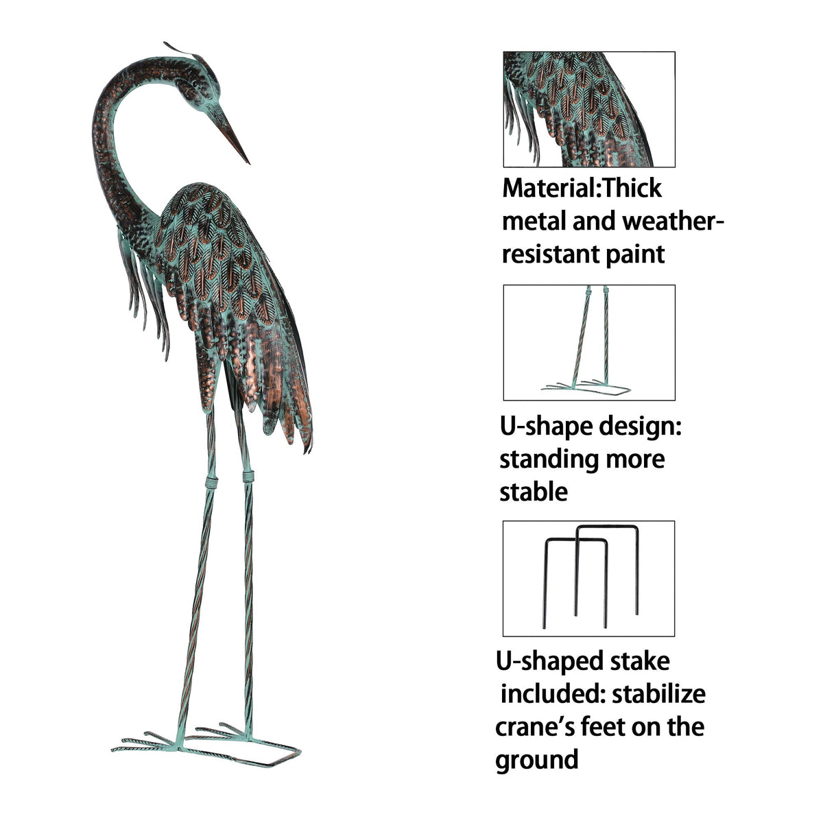 Kircust Garden Crane Statues Metal Heron Outdoor Statue, 46 Inch