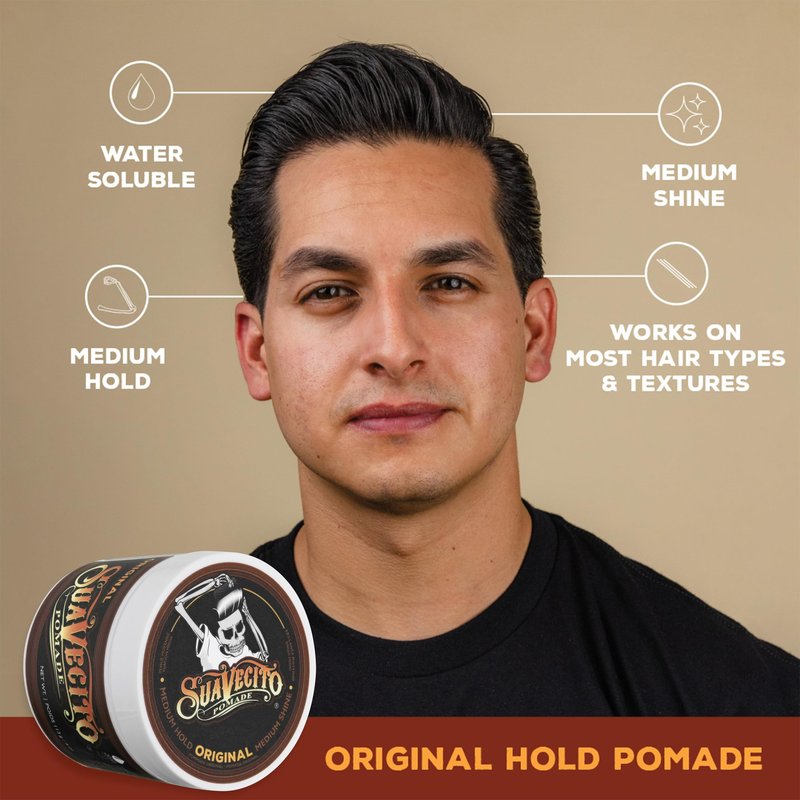 Suavecito Hair & Body Essentials Bundle: Original Hold Hair Styling Pomade, Moisturizing Body Soap, Hydrating Shampoo & Nourishing Conditioner