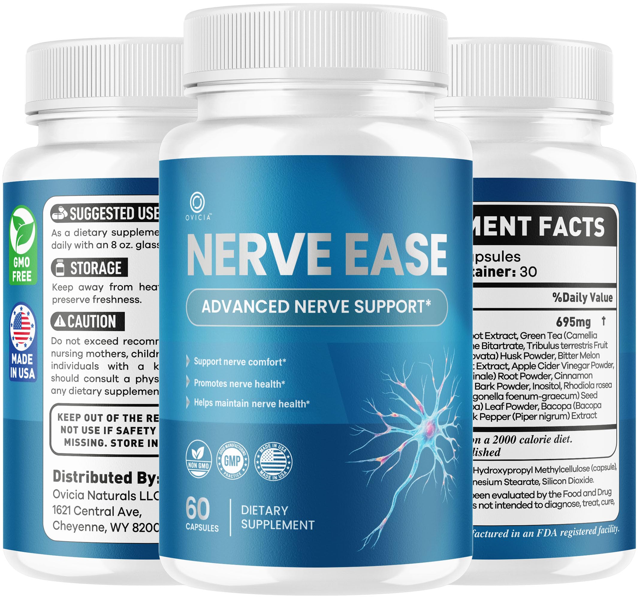 (3 Pack) Nerve Ease Capsules - Nerve Ease Advanced Nerve Support Pills, NerveEase Support Maximum Strength All Natural Premium Formula for Overall Health & Wellness, 180 Capsules for 3 Months
