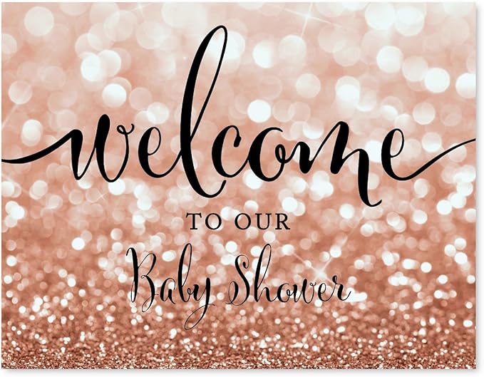 Andaz Press Baby Shower Party Signs, Glitzy Rose Gold Glitter, 8.5x11-inch, Welcome to our Baby Shower, 1-Pack, Bokeh Colored Party Supplies