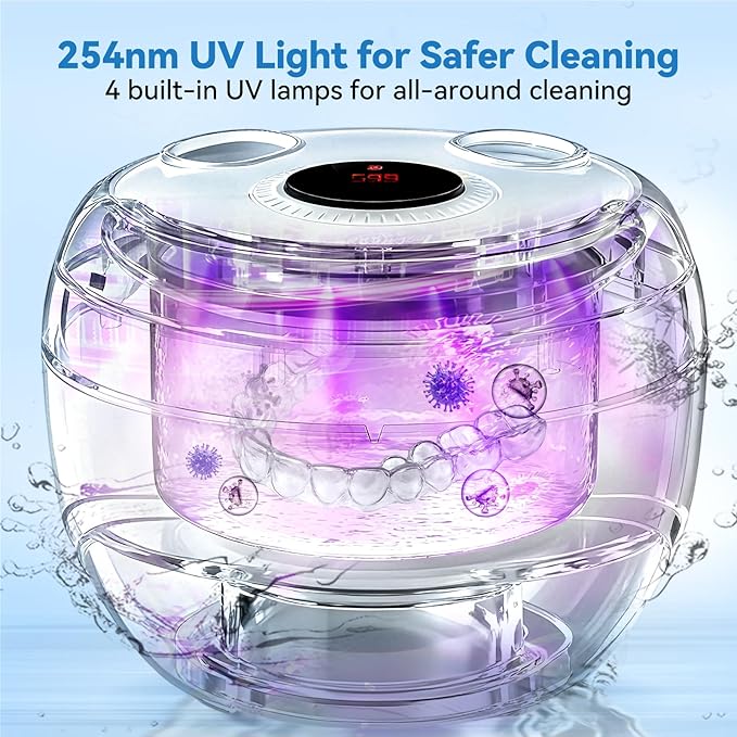 Dental Ultrasonic Retainer Cleaner Machine - 45kHz Dental Cleaning Pod, Mouth Guard, Aligner, Night Guard, Braces, Jewelry with 200ML Capacity, 4 Modes for All Denture Appliances