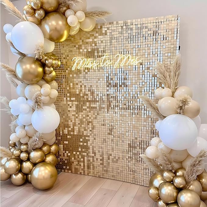 Light Gold Shimmer Wall Backdrop 12 Panels Cover 4 x 3 Ft, Photo Backdrops for Wedding,Anniversary,Birthday,Party Decoration