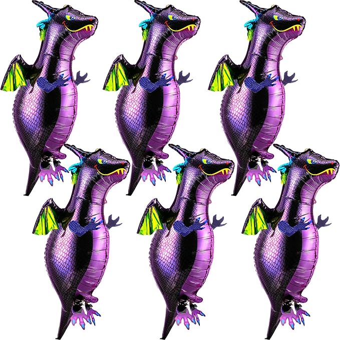 Sumind 6 Pieces Dragon Balloons Aluminum Foil Flying Magic Dragon Balloons for Medieval Theme Birthday Baby Shower Fantasy Party Supplies