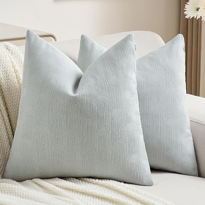 FUTEI Light Grey Chenille Decorative Throw Pillow Covers 26x26 Inch Set of 2,Soft Cozy Striped Geometric Patterns Euro Pillow Sham,Modern Home Decor for Couch Bed Living Room