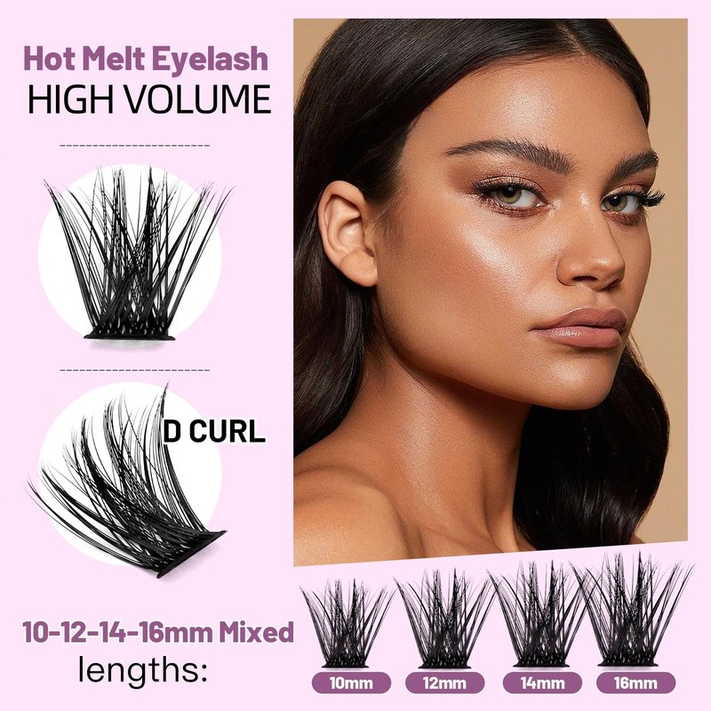 Large Tray- 120 Clusters Mixed 10-12-14-16mm/12-14-16mm /14-16-18mm Wide Stem Individual False Eyelashes D Curl Eyelashes Makeup DIY Eye Lashes Extensions (10-12-14-16mm)