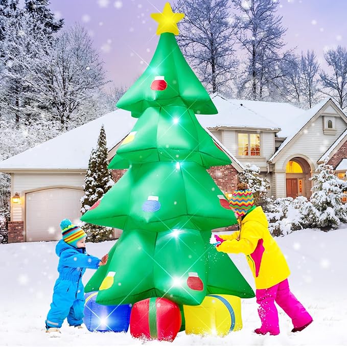 TRMESIA 10ft Christmas Inflatable Tree Gift Box Decoration with LED LED Lights for Party Lawn New Year Blow up Prop Display Indoor Outdoor Decor Clearance Decoración navideña inflable navideña