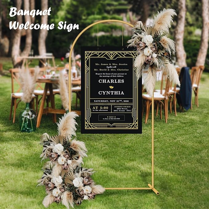 6.6FT Metal Wedding Arch Stand Gold Square Arched Backdrop Frame for Party Ceremony Valentines Day Birthday Bridal Baby Shower Garden Floral Balloon Arch Decoration