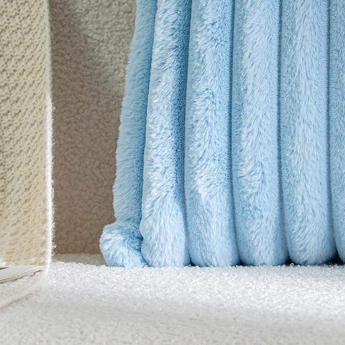 DEELAND Pack of 2,Double-Sided Faux Fur Plush Decorative Throw Pillow Covers Fuzzy Striped Soft Pillowcase Cushion Covers for Sofa Couch Bedroom Lightblue 22x22 inch