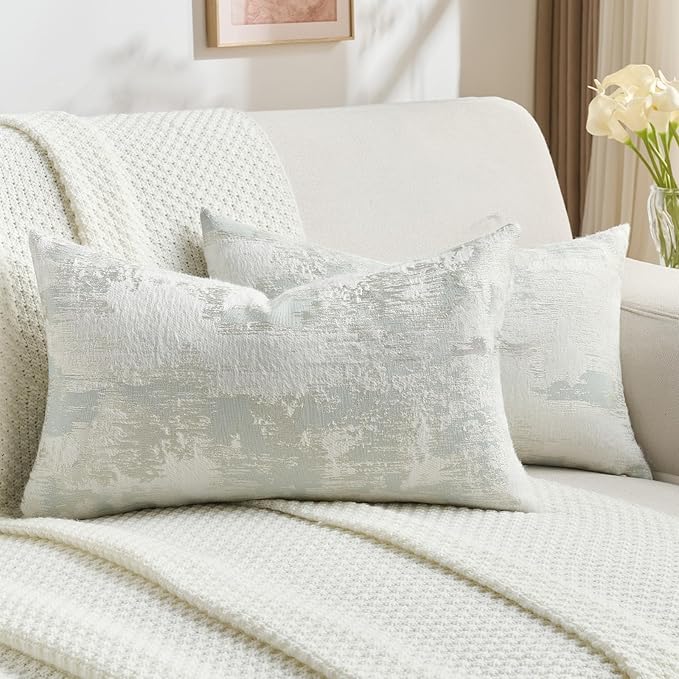 FUTEI Light Blue White Decorative Throw Pillow Covers 12x20 Inch Set of 2,Soft Faux Cashmere Jacquard - Textured & Cozy Pillow Case,Modern Home Decor for Couch Bed Living Room
