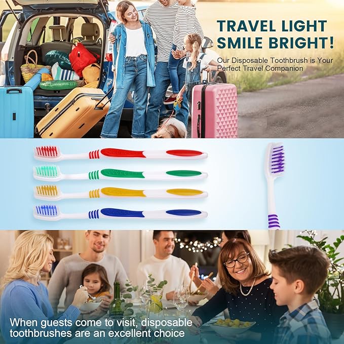 Navona 600 PCS Premium Individually Wrapped Bulk Toothbrush Pack, Disposable Toothbrushes, Kids Toothbrush, Medium Soft Bristle Toothbrushes, Ergonomics Handle, Perfect for Travel Hotel Donation