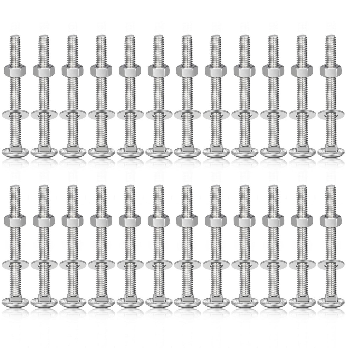 Zonon 25 Sets 3/8-16 x 3-1/2 Stainless Steel Carriage Bolts and Nuts Kit Round Head Square Neck Carriage Bolts Screws and Hex Nuts and Flat Washers, Stainless 18-8 Full Thread Coverage (Silver)