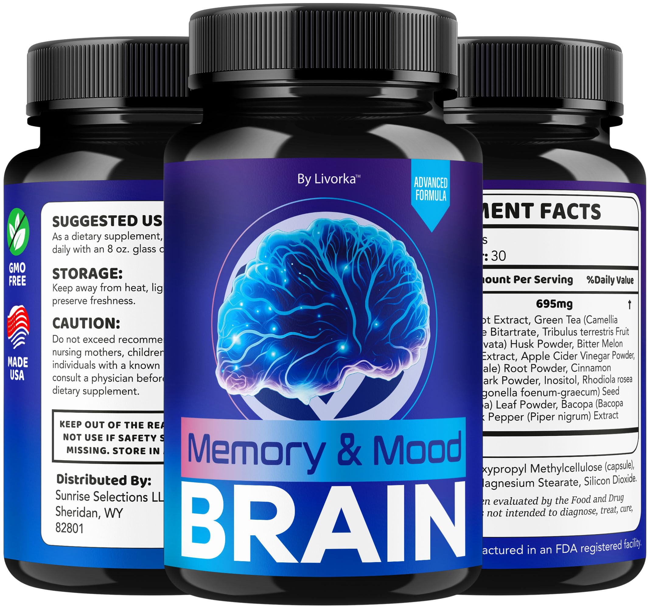 (3 Pack) Memory Mood and Brain Capsules - Official Daily Support Brain Health Supplement Pills Advanced Formula, Memory & Mood Brain & Memory Focus Reviews, 180 Capsules for 3 Months