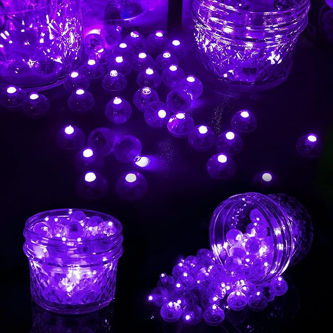 Aogist 50pcs Purple Balloon Lights,Long Standby Time Waterproof Mini Light,Battery Powered,Round LED Ball Lamp for Latex Balloon Paper Lantern Party Wedding Festival Christmas Halloween Decorative