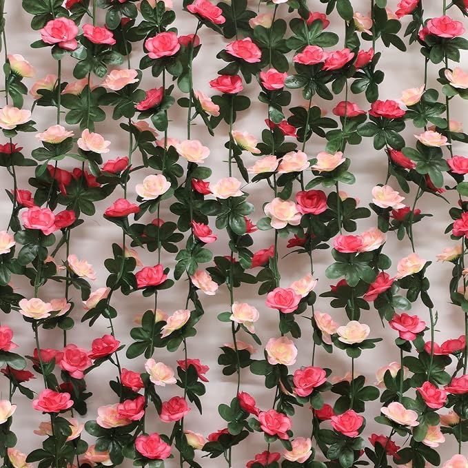 MARTINE MALL Flower Garland Vines, 16 Strands 132Ft for Bedroom, Rose Decoration, Floral Garland for Room Table Birthday Wedding Party Garden Wall Decor