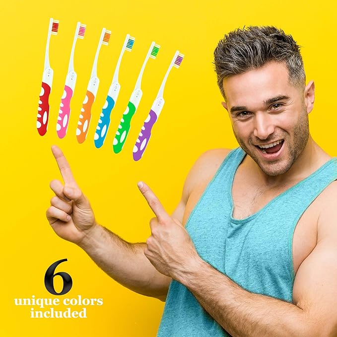 Bulk Portable Toothbrushes, Individually Wrapped, Manual Disposable Travel Toothbrush Set for Adults, Medium Soft Large Head, Multi Color Travel Toothbrush Kit (50 Pack)