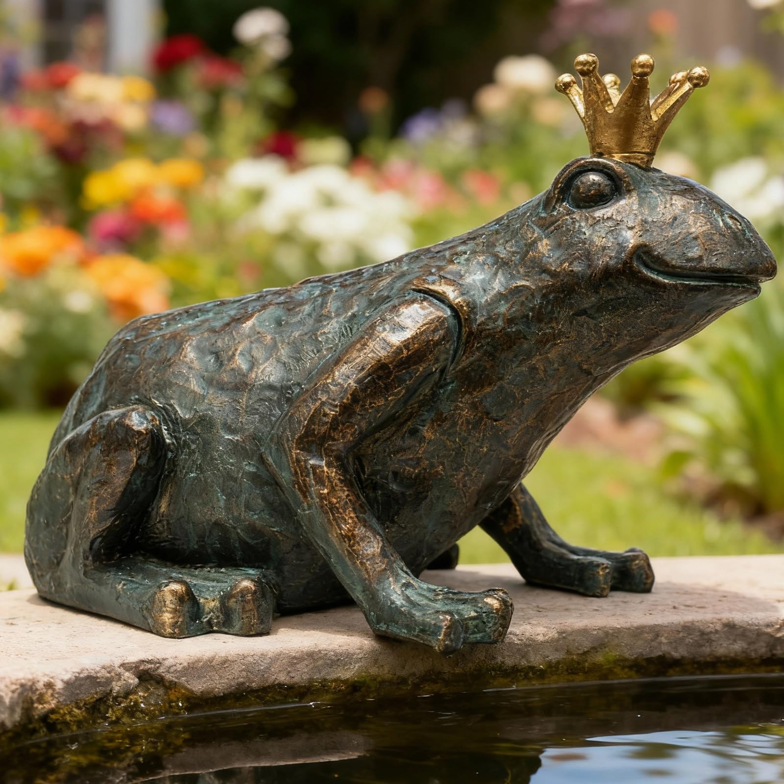 Lune cle Crouching Frog Prince Garden Statue, Yard Decorations Outdoor Decor, Weather-Resistant Animal Figurines & Sculptures for Patio & Porch, 11.5" L×8" H