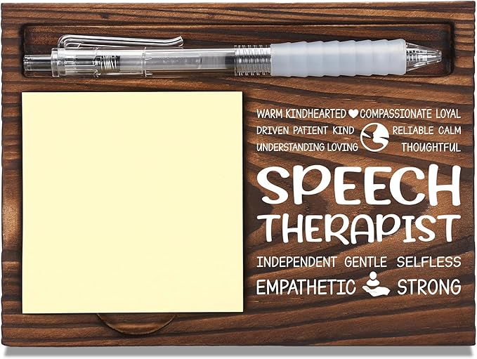 Speech Therapist Appreciation Gifts, Thank You Gift for Speech Therapist, Therapy Office Coworkers Staff Appreciation Gifts, Sticky Note Holder Wooden Notepad & Pen Holder 6.5" x 4.7" - FTA273