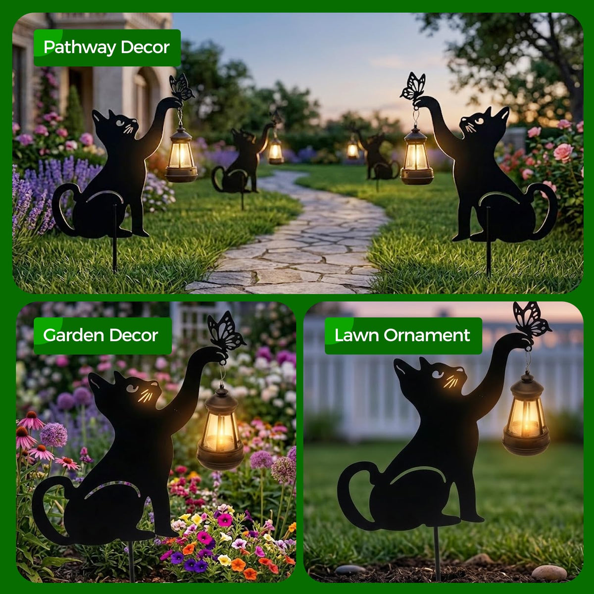 CabyGift Black Cat Solar Lights Outdoor, 2 Pack Cat Garden Decor