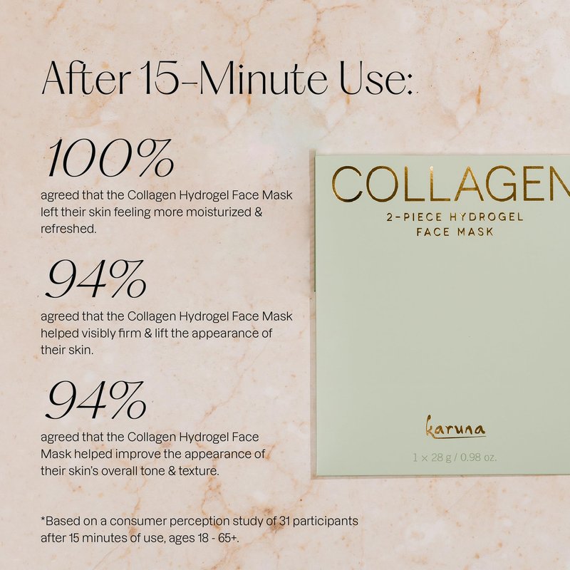 Karuna Collagen Hydrogel Face Mask 4-Pack - Anti-Aging K-Beauty Sheet Masks with Hydrolyzed Collagen, Hyaluronic Acid, 9 Peptides & Antioxidants - Hydrating 2-Piece Mask for Fine Lines, All Skin Types