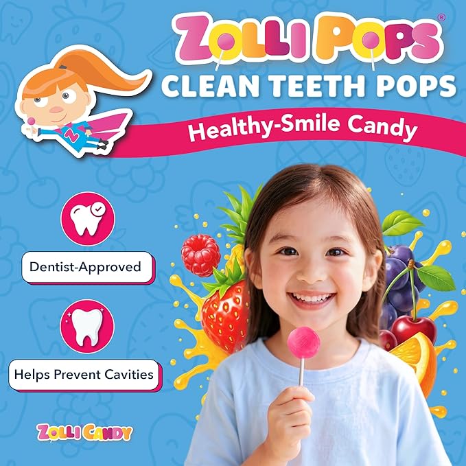 Zollipops Clean Teeth Pops Sugar Free Candy with Xylitol, Dye-Free Lollipops - Keto & Diabetic-Friendly, Dentist-Approved Treats for Kids (Natural Fruit Flavors, 17.64 lb)