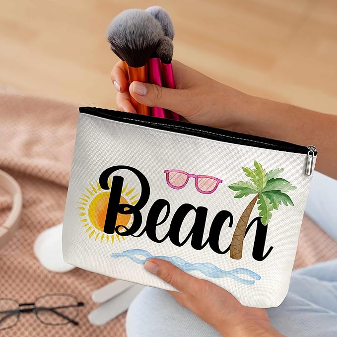 Summer Cosmetic Bag, Cruise Gift Makeup Bag with Zipper for Toiletry Bag Accessories, Beach Lover Gifts for Women Girls Birthday- B01