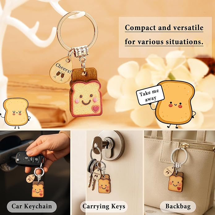 Cute Toast Keychain for Girls, New Beginnings Gifts for Best Friend as Next Chapter Stuff, Cute Love Engagement Housewarming Birthday New Job Gifts for Coworker Couple Bestie Sister Parents
