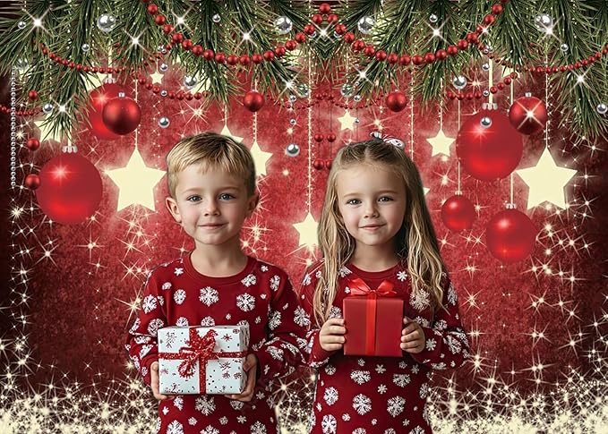 CHAIYA 15x10ft Christmas Backdrop Red Ball Xmas Merry Party Decorations for Family Holiday New Year Backdrop for Christmas Party Decoration Banner Photo Shoot