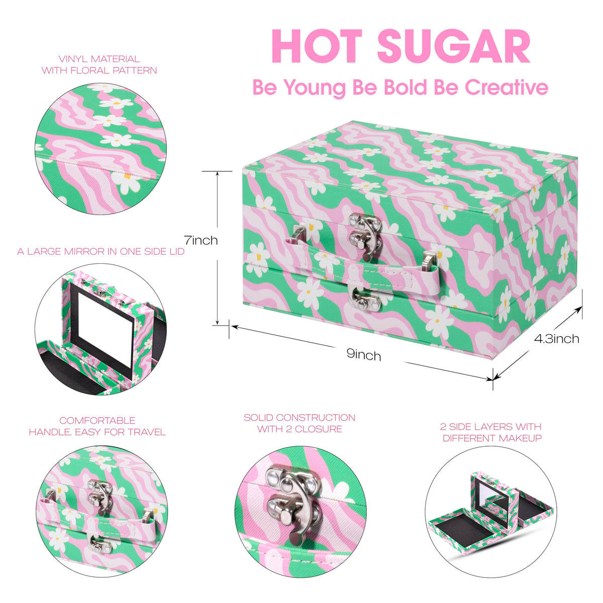 Hot Sugar Makeup Kit for Teens, Women with Deluxe Train Case (Floral Green)