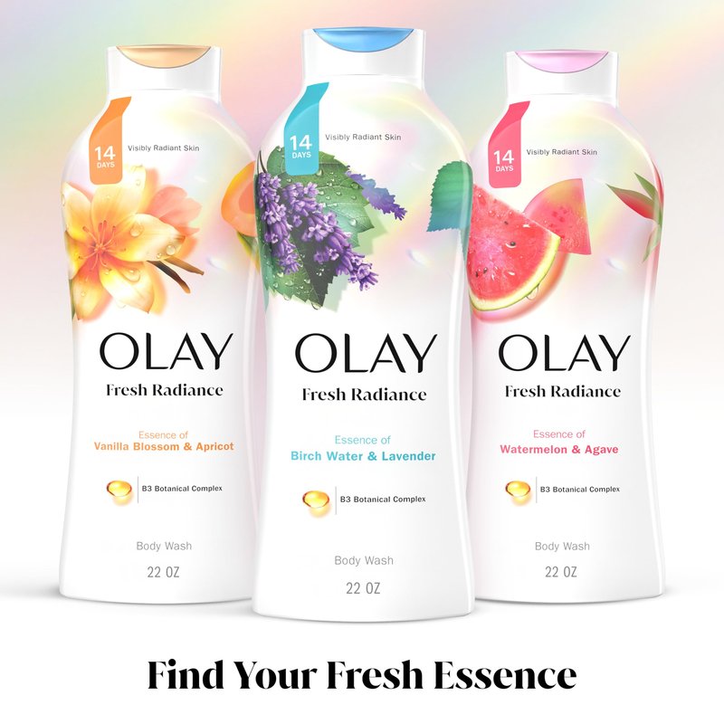 Olay Body Wash for Women, Fresh Radiance, Refreshing & Renewing, Made with Plant Based Cleansers, B3 Botanical Complex, For All Skin Types, Birch Water & Lavender Scent, 22 fl oz (Pack of 4)
