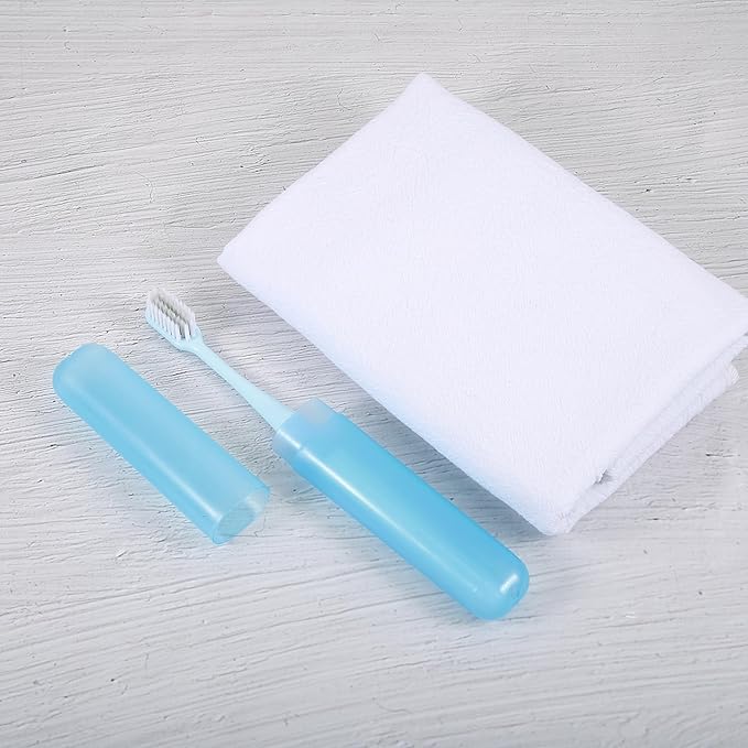 VOCOSTE 2 Pcs Toothbrush Travel Case, Plastic, Lightweight, Blue, 7.48"x1.06"