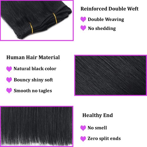 SIVSV Real Human Hair Extensions - 18 Inch, 3.6oz/100g Remy Natural Hair Clip Ins for Women - Seamless Clip on Hair Extensions - 8pcs Per Set - Double Weft - Jet Black