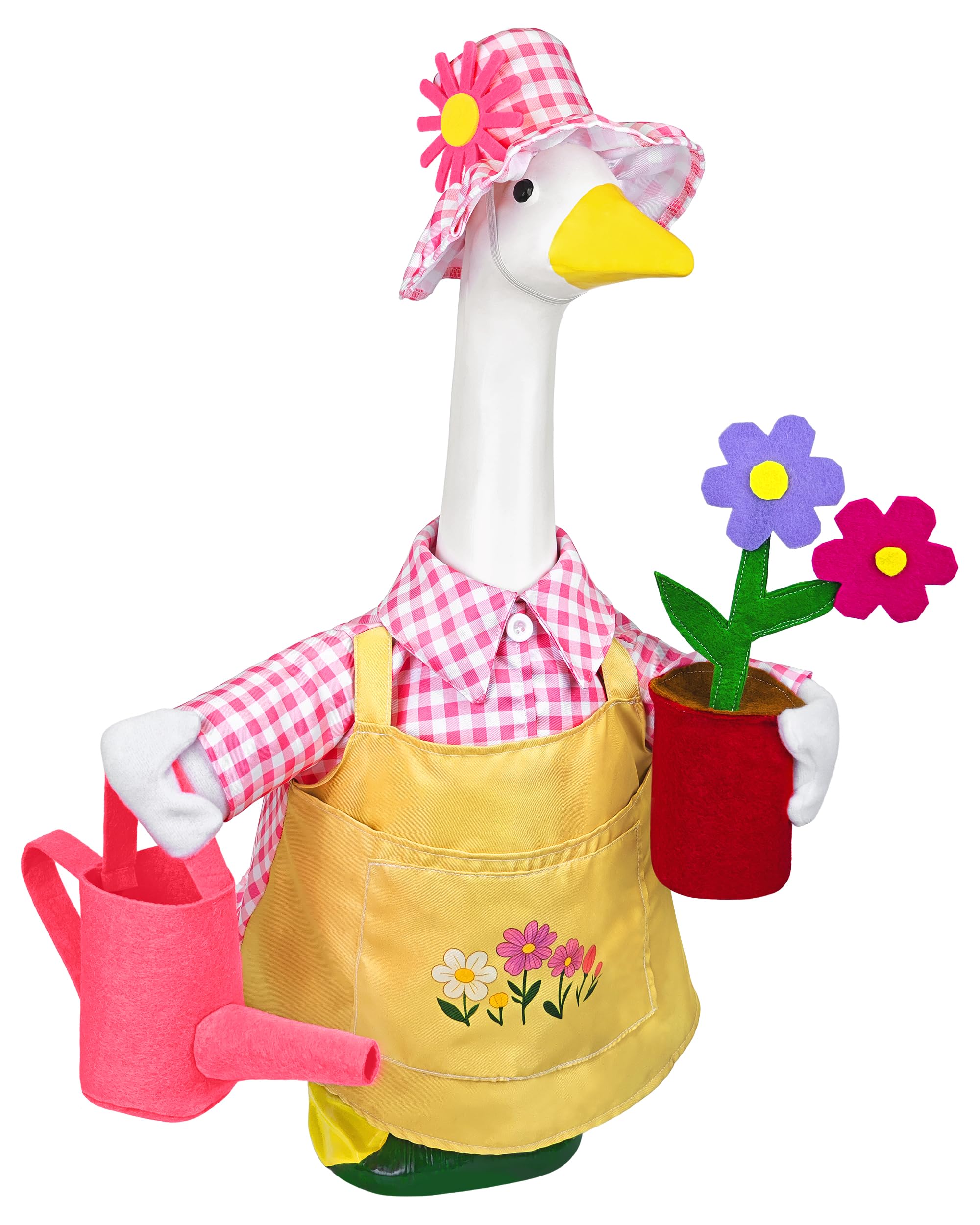 Ueyben Gardener Porch Goose Outfit Pink, Spring Goose Outfit Lawn Gooses Clothes Geese Costume for 23" Cement Plastic Geese Statue for Garden Yard Decoration