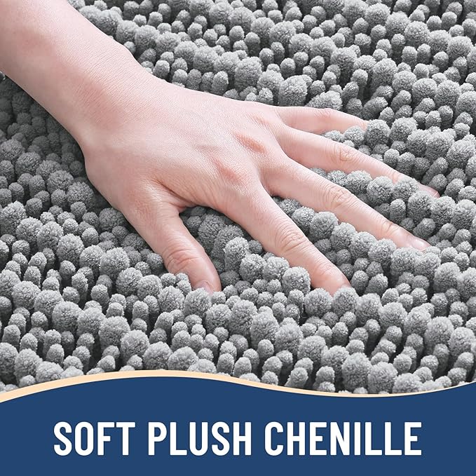 Arotive Luxury Chenille Bathroom Rug Mat, Extra Soft Thick Absorbent Shaggy Bath Rugs, Non-Slip Machine Wash Dry, Plush Bath Mats for Bathroom, Shower and Tub, 50x30, Light Grey