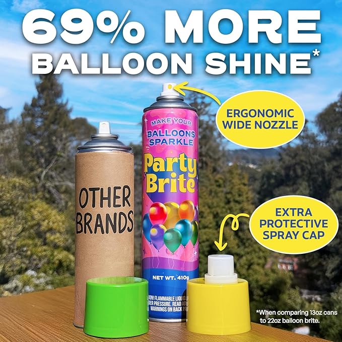 XL Balloon Shine Spray with Dropcloth, 16 oz, 2-Pack - Instant Long-Lasting Gloss for Latex Balloons - No-Wipe, Mess-Free Aerosol - Water-Resistant, Silicone-Based for Party Event Décor, Made in USA