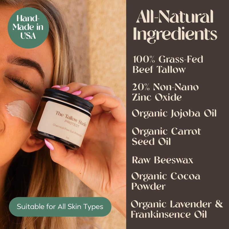 Mineral Sunscreen for Sensitive Skin | Organic Lavender Scent – SPF 30 | Chemical-Free Sun Protection with Grass-Fed Tallow + Non-Nano Zinc Oxide | Non-Greasy, Natural SPF Balm for Face & Body (2oz)