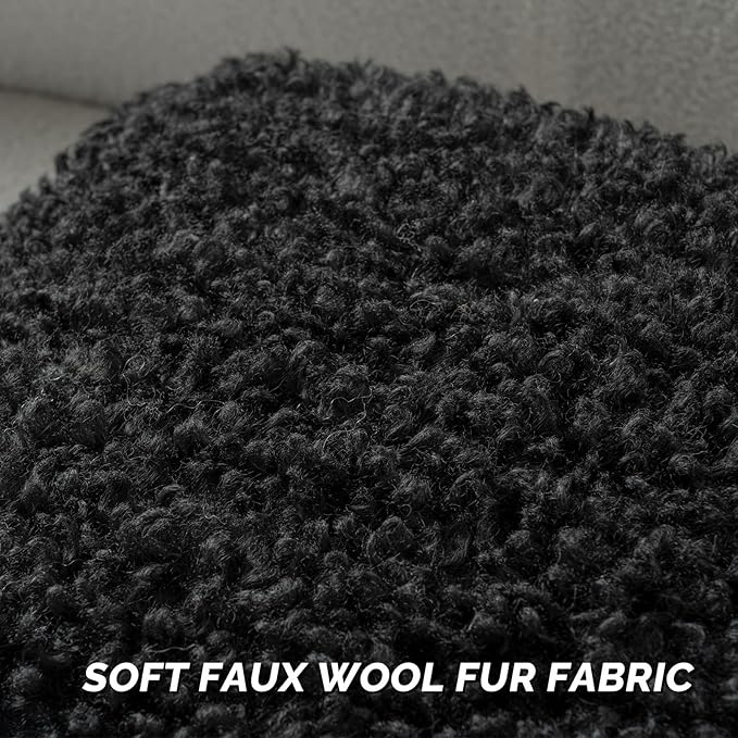 FUTEI Black Decorative Throw Pillow Covers 24x24 Inch Set of 2,Soft Fluffy Faux Wool Fur Boucle Textured European Cushion Case,Modern Home Decor for Couch Bed Living Room Office
